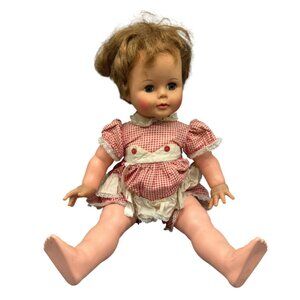 ideal Kissie 1960s Vintage Baby Doll With Red Gingham Dress & White Lace READ
